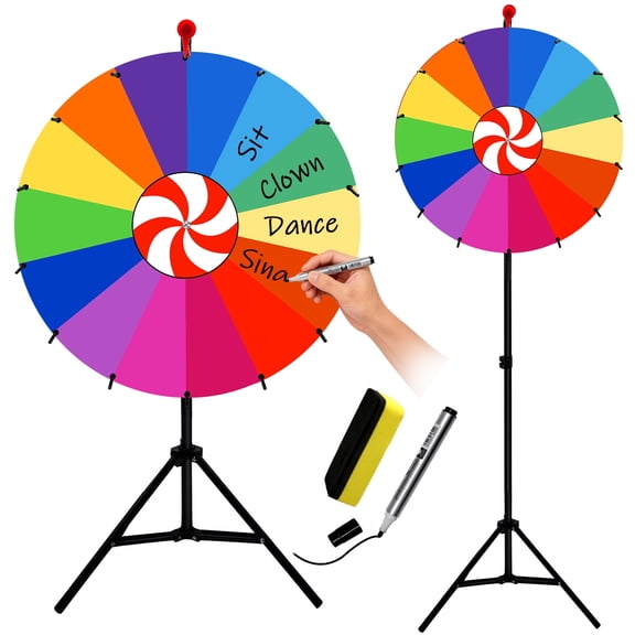 Jacgood 24-inch Heavy Duty Spinning Prize Wheel with Stand, Professional 34"-65" Adjustable Height Metal Floor & Tabletop Spinner, 14-Slot Dry Erase Wheel of Fortune for Trade Shows, Carnivals