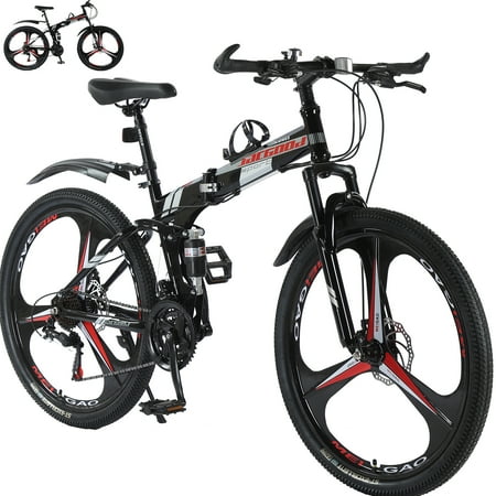 Jacgood 26 Inch Adult Mountain Bike with 24-Speed Drivetrain and Double Disc Brakes, Foldable Design, and High Carbon Steel Frame for Adult Cycling