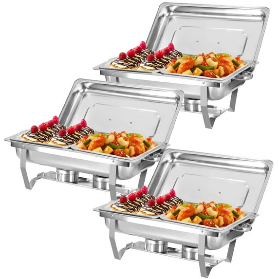 Jacgood 3 Packs Chafing Dishes Stainless Steel Chafers and Buffet Warmers Sets 8QT Warmer Set W/Half Size Food Pan,Water Pan,Fuel Holder for Parties Cooked Food Insulation
