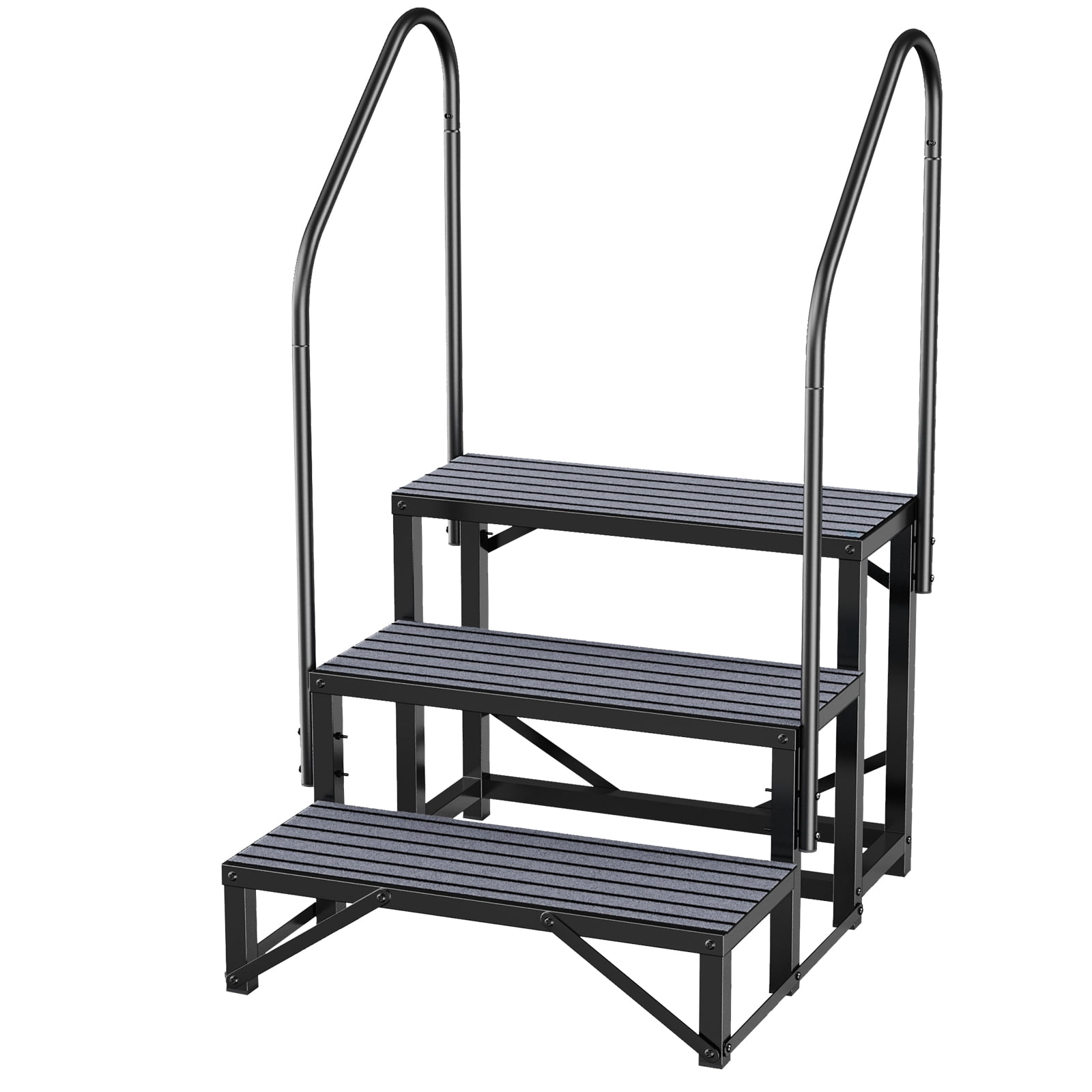 Jacgood 3 Tier RV Steps, RV Stairs with 2 Handrails, Heavy-Duty Steel ...