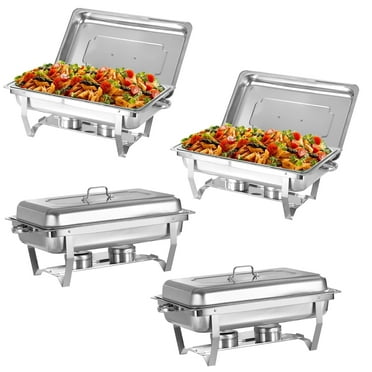 Jacgood 4 PCS Chafing Dish Chafer 8 QT Stainless Steel Food Warmer Foldable Stove Dish Set Rectangular Chafing Dish Buffet Catering Full size