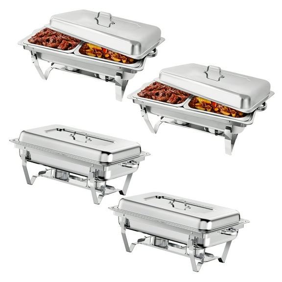 Jacgood 4-Pack Half Size 8 Qt. Stainless Steel Chafing Dishes with Durable Frames