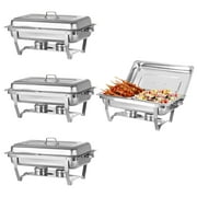 Jacgood 4 Packs Chafing Dish Buffet Set Half Size Stainless Steel Foldable Rectangular Buffet Servers and Warmers Set Catering Food Warmers, 10 QT-Silver