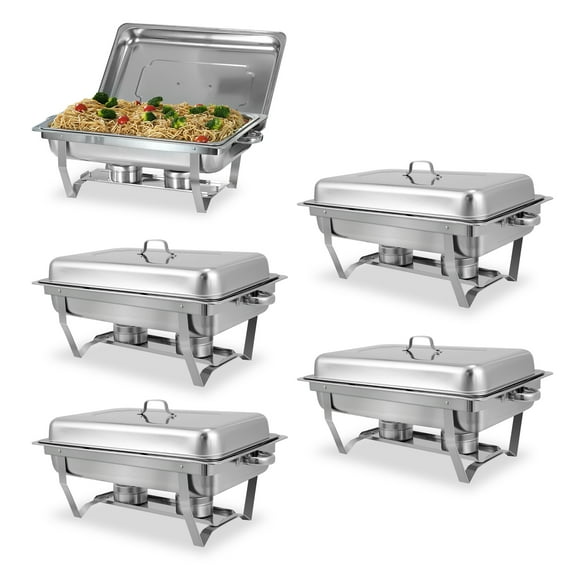 Jacgood 5 Packs Chafing Dish Buffet Set Stainless Steel Foldable Rectangular Buffet Servers and Warmers Set Catering Food Warmers, 8 QT-Silver