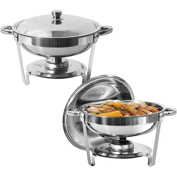 Jacgood 5 Qt Chafing Dish Buffet Set,2 pack Stainless Steel Round Chafers and Buffet Warmers Sets with Food and Water Trays for Catering