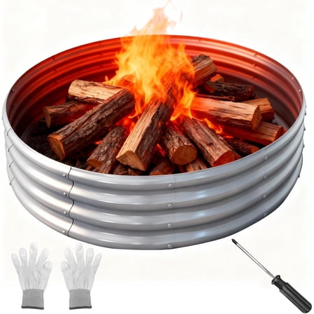 Jacgood 5FT Diameter Camp Fire Ring Pit, Large Round Galvanized Steel Fire Pit, Heavy Duty Steel Fire Pit Silver for Backyard, Camping, Bonfire，59in Diameter