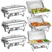 Jacgood 6 Pack Chafing Dish Rectangular full pan 2+half pan 2+1/3 pan 2 Chafers Stainless Steel Catering Buffet Warmer Set for Parties,Events,Wedding,Dinner