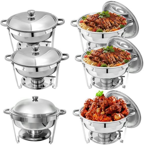 Jacgood 6 Pack Chafing Dish Round 5QT×4+Round 6QT×2 Chafers Stainless Steel Catering Buffet Warmer Set for Parties,Events,Wedding,Dinner