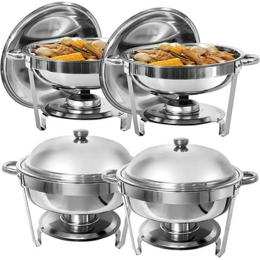 Jacgood 6 Qt Chafing Dish Buffet Set,4 pack Stainless Steel Round Chafers and Buffet Warmers Sets with Food and Water Trays for Catering