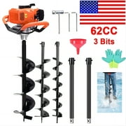 Jacgood 62cc Post Hole Digger 2 Stroke Petrol Gas Powered Earth Digger with 3 Auger Drill Bits (3" 5" & 8") + 3 Extension Rods for Farm Garden Plant