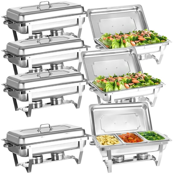 Jacgood 7 Pack Chafing Dish Rectangular full pan×5+1/3 pan×2 Chafers Stainless Steel Catering Buffet Warmer Set for Parties,Events,Wedding,Dinner