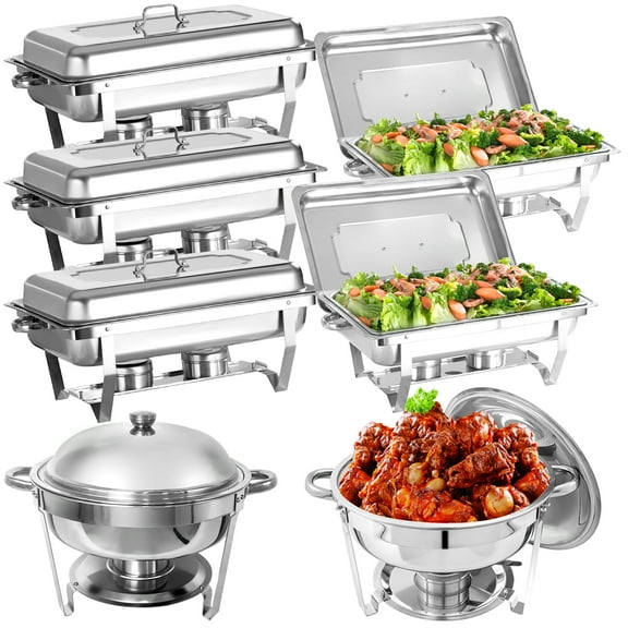 Jacgood 7 Pack Chafing Dish Rectangular full pan×5+round 6QT×2 Chafers Stainless Steel Catering Buffet Warmer Set for Parties,Events,Wedding,Dinner