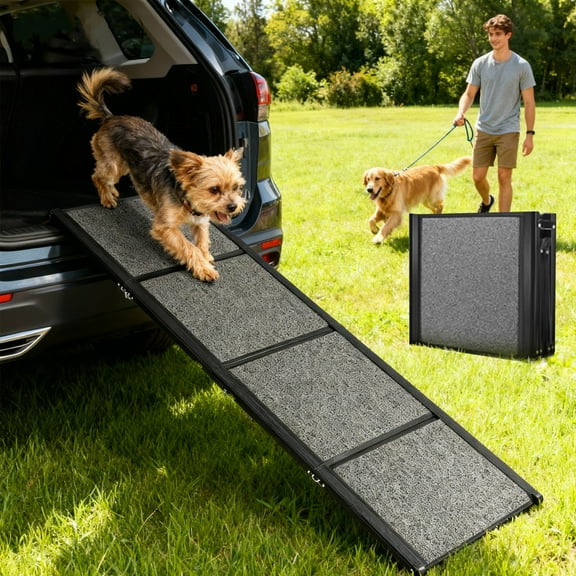Jacgood 71" Foldable Dog Ramps Large Dogs, Dog Car Ramp with Non-Slip Rug Surface, Pet Ramp Stairs Portable,Dog Steps for Medium & Large Dogs Up to 200 LBS, Get Into a Car, SUV & Truck