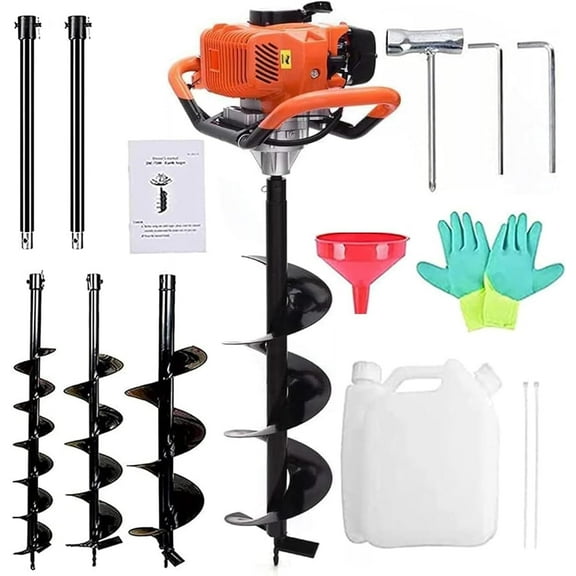 Jacgood 72CC Auger Post Hole Digger, 2.2KW Post Hole Auger Gas Powered with 3 Auger Drill Bits(3" & 5" & 8") + 2 Extension Rods (24" & 24")for Farm Garden Plant
