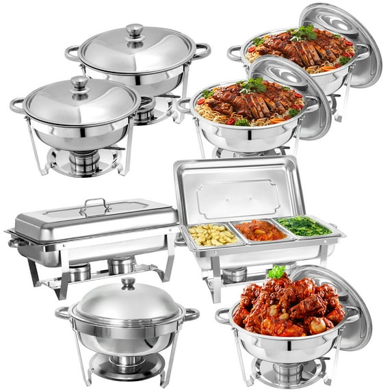 Jacgood 8 Pack Chafing Dish Round 5QT×4+Rectangular 8QT 1/3 Pan×2+Round 6QT×2 Chafers Stainless Steel Catering Buffet Warmer Set for Parties,Events,Wedding,Dinner