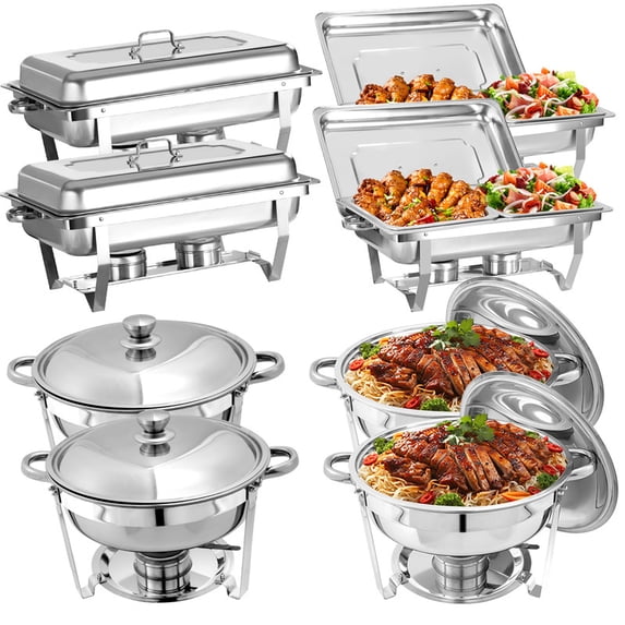 Jacgood 8 Pack Chafing Dish Round 5QT×4+Rectangular Half Pan×4 Chafers Stainless Steel Catering Buffet Warmer Set for Parties,Events,Wedding,Dinner