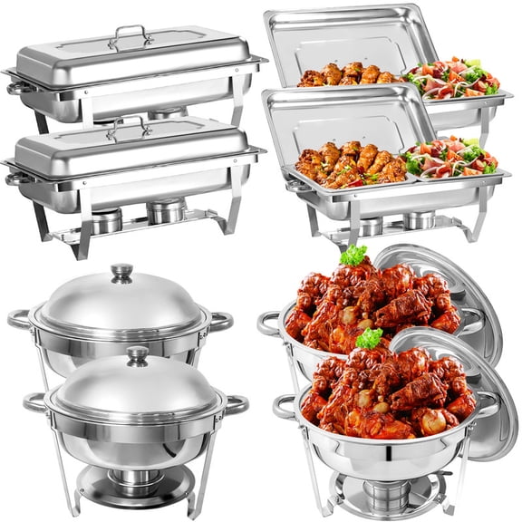 Jacgood 8 Pack Chafing Dish Round 6QT×4+Rectangular Half Pan×4 Chafers Stainless Steel Catering Buffet Warmer Set for Parties,Events,Wedding,Dinner