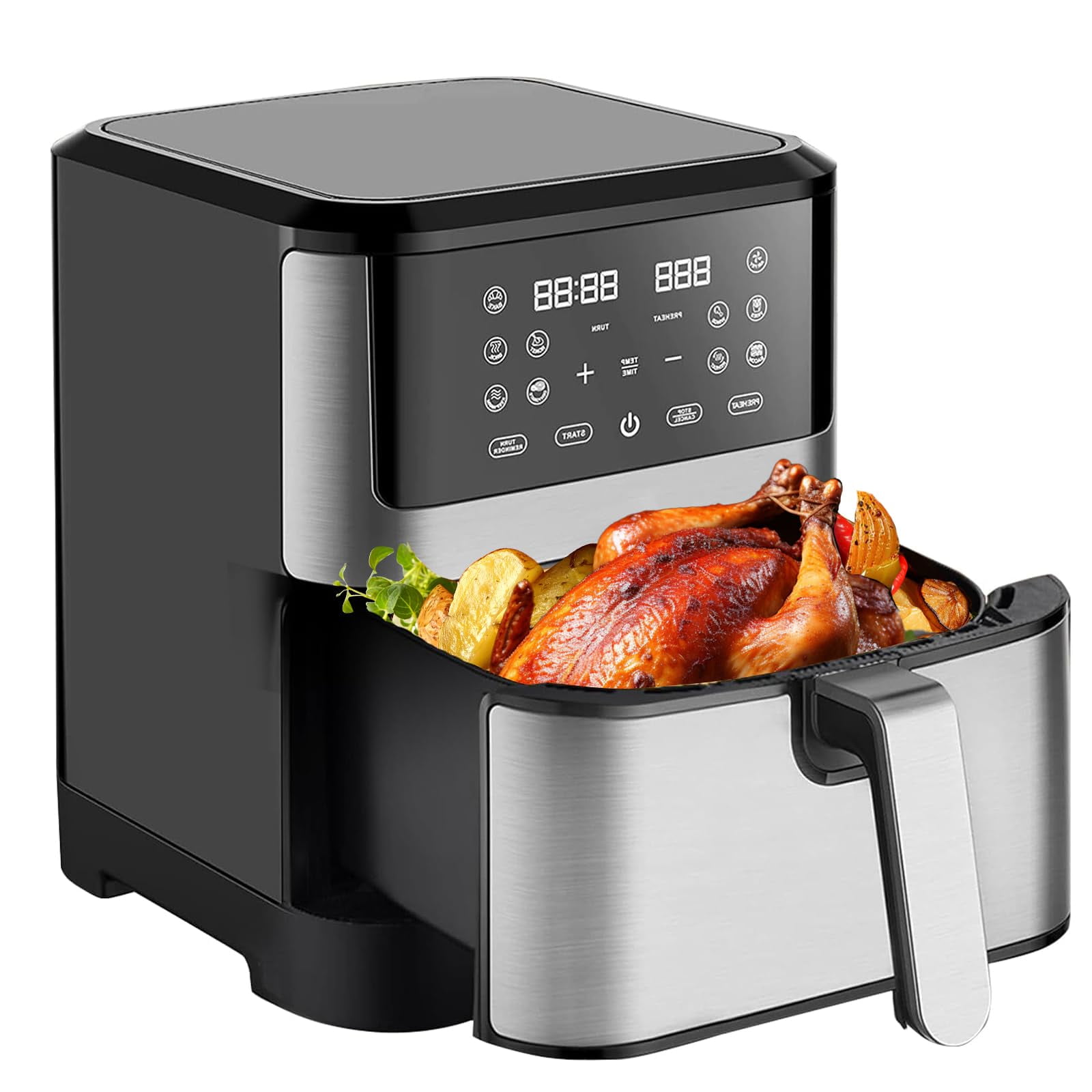 Jacgood 8QT Air Fryer for Family Size, 10 One-Touch Digital Functions, 400℉ Fast Cooking, 80% Less Oil, Roast, Bake, Crisps, Broil and Air Fry for Easy Meals, Dishwasher Safe
