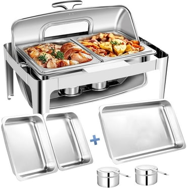 Jacgood 9.5 Quart Roll Top Chafing Dish Buffet Set with Glass Window 1 PACK Silver Chafing Dish Buffet Set