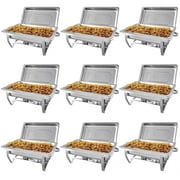 Jacgood 9 Pack Chafing Dish Buffet Set 8Qt. Foldable Rectangular Chafer Set, Stainless Steel Catering Warmer Set W/Full Size Water Pan, Food Pan, Fuel Holder for Cooked Food Insulation