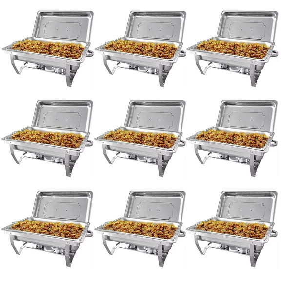 Jacgood 9 Pack Chafing Dish Buffet Set 8Qt. Foldable Rectangular Chafer Set, Stainless Steel Catering Warmer Set W/Full Size Water Pan, Food Pan, Fuel Holder for Cooked Food Insulation