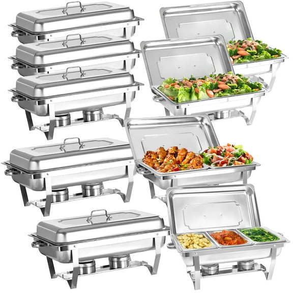 Jacgood 9 Pack Chafing Dish Rectangular 8QT Full pan×5+Half pan×2+1/3 pan×2 Chafers Stainless Steel Catering Buffet Warmer Set for Parties,Events,Wedding,Dinner