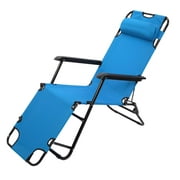 Jacgood Beach Chair Folding Recliner Adjustable Lounge Chair Outdoor Sun Tanning Chairs for Beach Yard Patio with Pillow, Blue