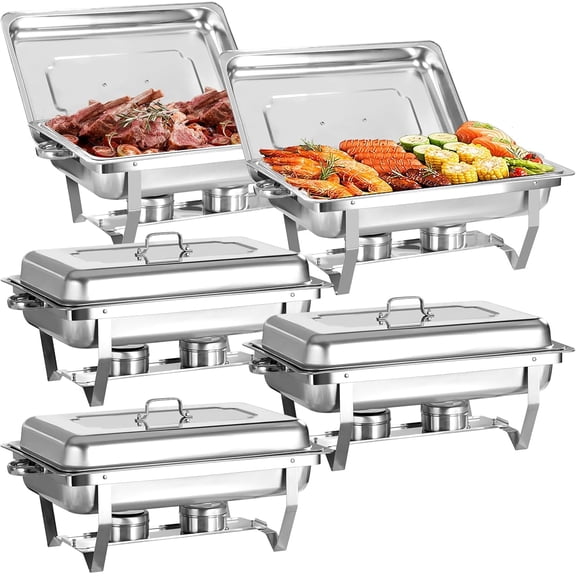 Jacgood Chafing Dish 5 Pack, 8QT Stainless Steel Chafing Dish Buffet Set Foldable Catering Food Warmer W Full Size Food Pan