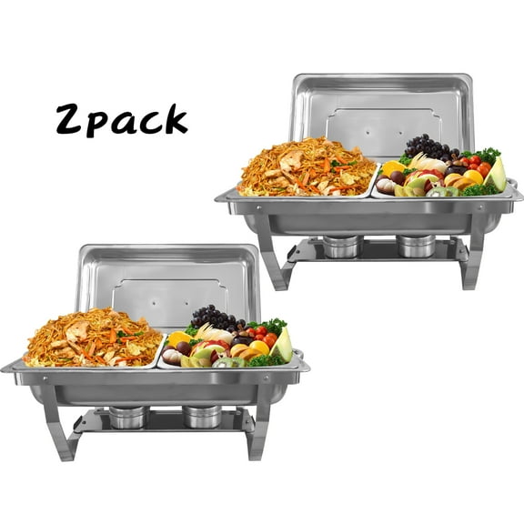 Jacgood Chafing Dish Buffet Set 2 Pack 8QT, Stainless Steel 2 Pans Food Warmer Set, Rectangular Buffet Server with Tongs & Spoons for Parties, Catering, Banquets, Events