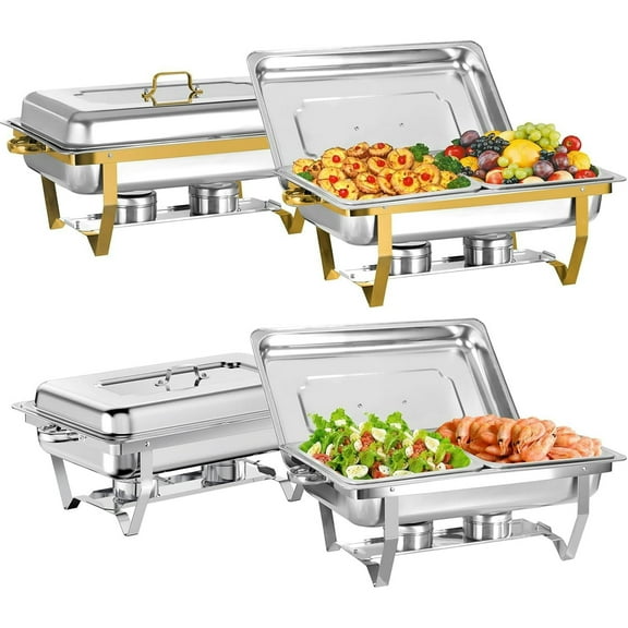 Jacgood Chafing Dish Buffet Set 4 Pack 1/2 Pan, 8QT Rectangular 2 Gold & 2 Silver Stainless Steel Chafing Dish Set, Buffet Warmer for Hotel Catering, Parties, Weddings