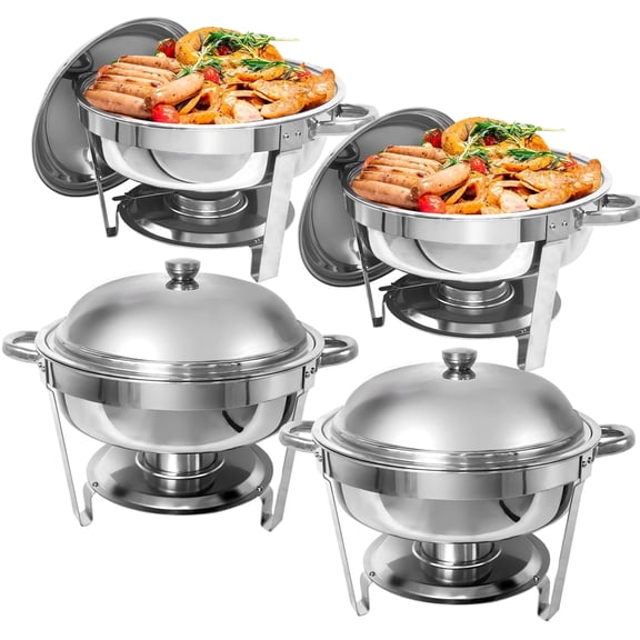 Jacgood Chafing Dish Buffet Set 4 Pack 6QT Round Stainless Steel Food Warmer Chafer Complete Set with Water Pan, Chafing Fuel Holder for Party Catering Christmas
