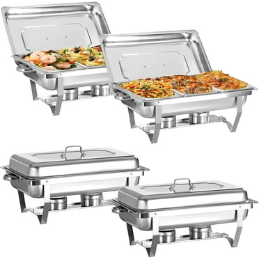 Jacgood Chafing Dish Buffet Set 4 Pack , 8QT Foldable Stainless Steel Catering Food Warmer W 1/3 Size Food Pan
