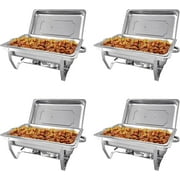 Jacgood Chafing Dish Buffet Set 4 Pack 8QT Full Pan Stainless Steel Food Warmer Chafer Complete Set with Water Pan, Chafing Fuel Holder for Home Party, Buffets, Wedding, Banquet, Catering Events