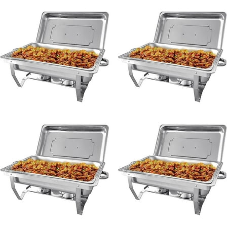 Jacgood Chafing Dish Buffet Set 4 Pack 8QT Full Pan Stainless Steel Food Warmer Chafer Complete Set with Water Pan, Chafing Fuel Holder for Home Party, Buffets, Wedding, Banquet, Catering Events