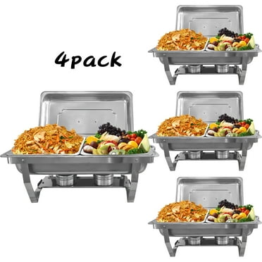 Jacgood Chafing Dish Buffet Set 4 Pack 8QT, Stainless Steel 2 Pans Food Warmer Set, Rectangular Buffet Server with Tongs & Spoons for Parties, Catering, Banquets, Events