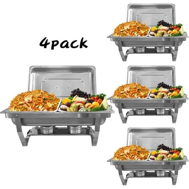 Jacgood Chafing Dish Buffet Set 4 Pack 8QT, Stainless Steel 2 Pans Food Warmer Set, Rectangular Buffet Server with Tongs & Spoons for Parties, Catering, Banquets, Events