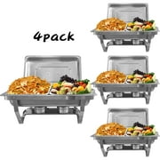 Jacgood Chafing Dish Buffet Set 4 Pack 8QT, Stainless Steel 2 Pans Food Warmer Set, Rectangular Buffet Server with Tongs & Spoons for Parties, Catering, Banquets, Events