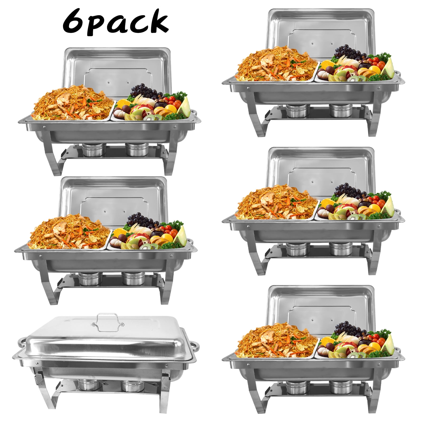 Jacgood Chafing Dish Buffet Set 6 Pack 8QT, Stainless Steel 2 Pans Food