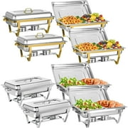 Jacgood Chafing Dish Buffet Set 8 Pack 1/2 Pan, 8QT Rectangular 4 Gold & 4 Silver Stainless Steel Chafing Dish Set, Buffet Warmer for Hotel Catering, Parties, Weddings
