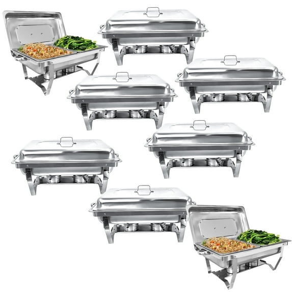 Jacgood Chafing Dish Buffet Set 8 Pack 8QT Half Pan Stainless Steel Food Warmer Chafer Complete Set with Water Pan, Chafing Fuel Holder for Party Catering Christmas