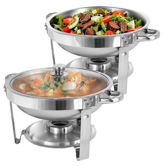 Jacgood Chafing Dishes for Buffet 2 Pack, 5QT Round Chafing Dish Buffet Set for Parties, Silver Stainless Steel Buffet Servers and Warmers with Glass Lid