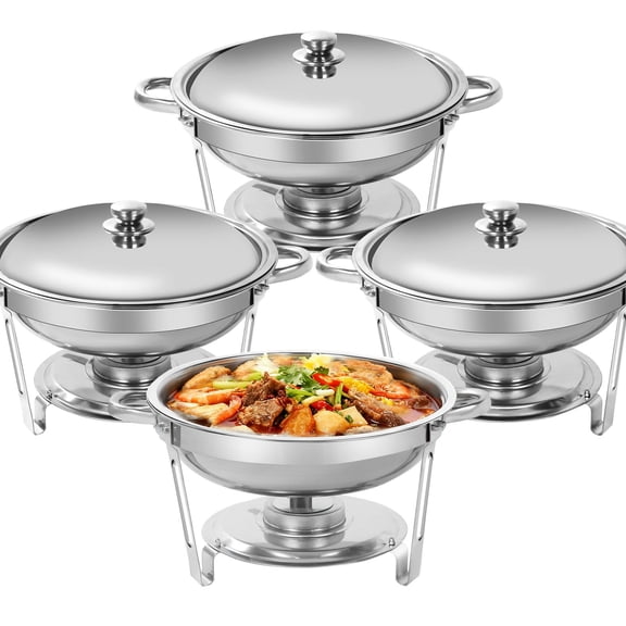 Jacgood Chafing Dishes for Buffet 4 Pack, 5QT Round Chafing Dish Buffet Set for Parties, Silver Stainless Steel Buffet Servers and Warmers