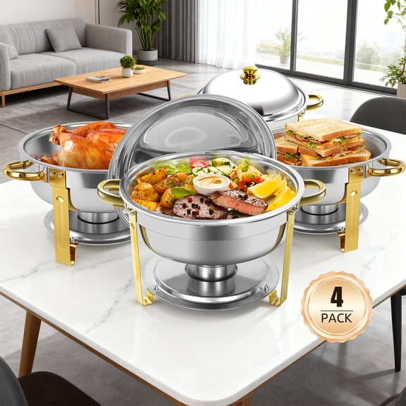 Jacgood Chafing Dishes for Buffet 4 Pack, 6QT Stainless Steel Chafing Dish Buffet Set, Buffet Servers and Warmers for Home, Christmas Gatherings