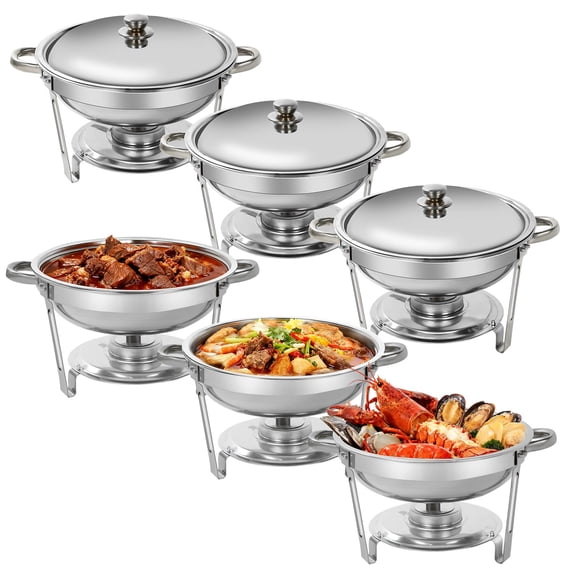 Jacgood Chafing Dishes for Buffet 6 Pack, 5QT Round Chafing Dish Buffet Set for Parties, Silver Stainless Steel Buffet Servers and Warmers