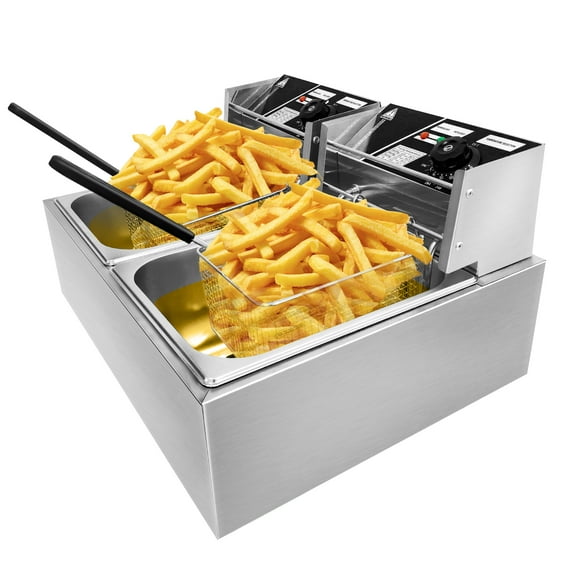 Jacgood Electric Countertop Deep Fryer 12L Dual Tank 5000W Commercial Restaurant Steel