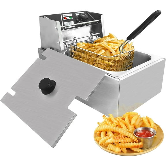 Jacgood Electric Countertop Deep Fryer 6L Dual Tank 2500W Commercial Restaurant Steel