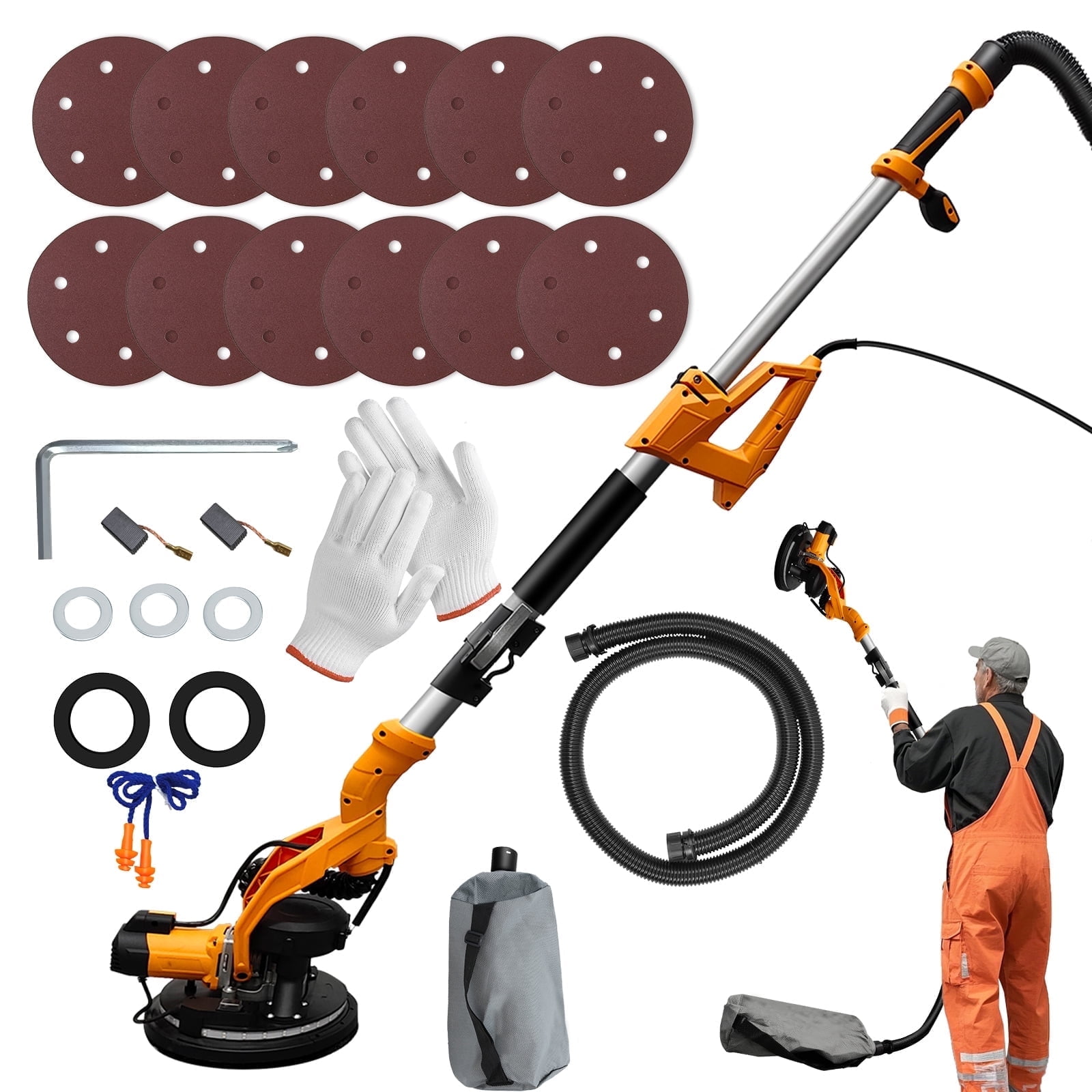 Jacgood Electric Drywall Sander Variable Speed Sander with 12 Sanding Discs \u0026 LED Light, Wall Putty Treatment