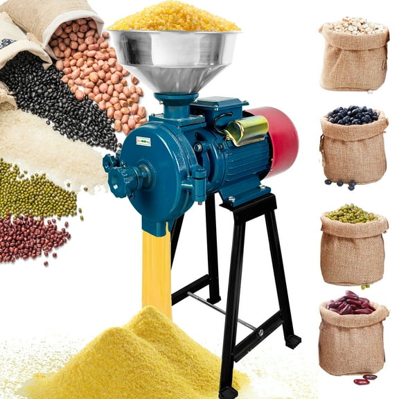 Jacgood Electric Grain Mill Grinder With Switch, 3000W High Power Adjustable Thickness Grain Mill, Wet & Dry Corn Cereals Grinder, Commercial Flour Mill Machine With Funnel for Spices Seeds Herb Rice