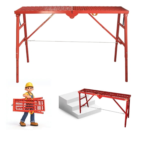 Jacgood Folding Scaffolding Platform with Adjustable Height, 800 lbs Load Capacity, Steel Frame, 5-Level Height for Painting and Maintenance