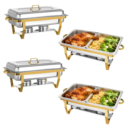 Jacgood Gold Chafing Dishes for Buffet, 4 Pack 9QT Chafing Dish Set with Lid Holder for Home Parties, Christmas Gatherings, Catering Events